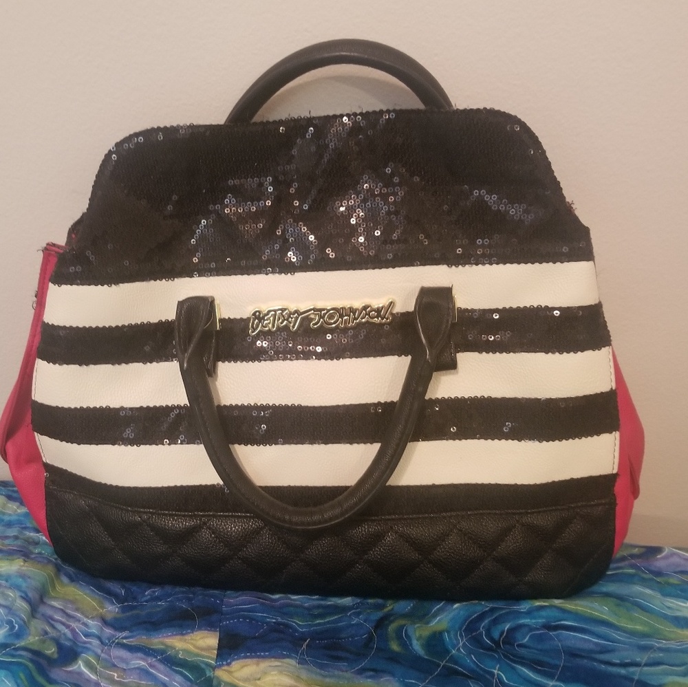 Betsy Johnson Black and white striped bag
